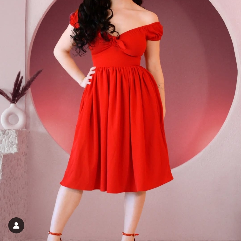 Pinup Girl Clothing PUG Natalie Dress Red Crepe 2X